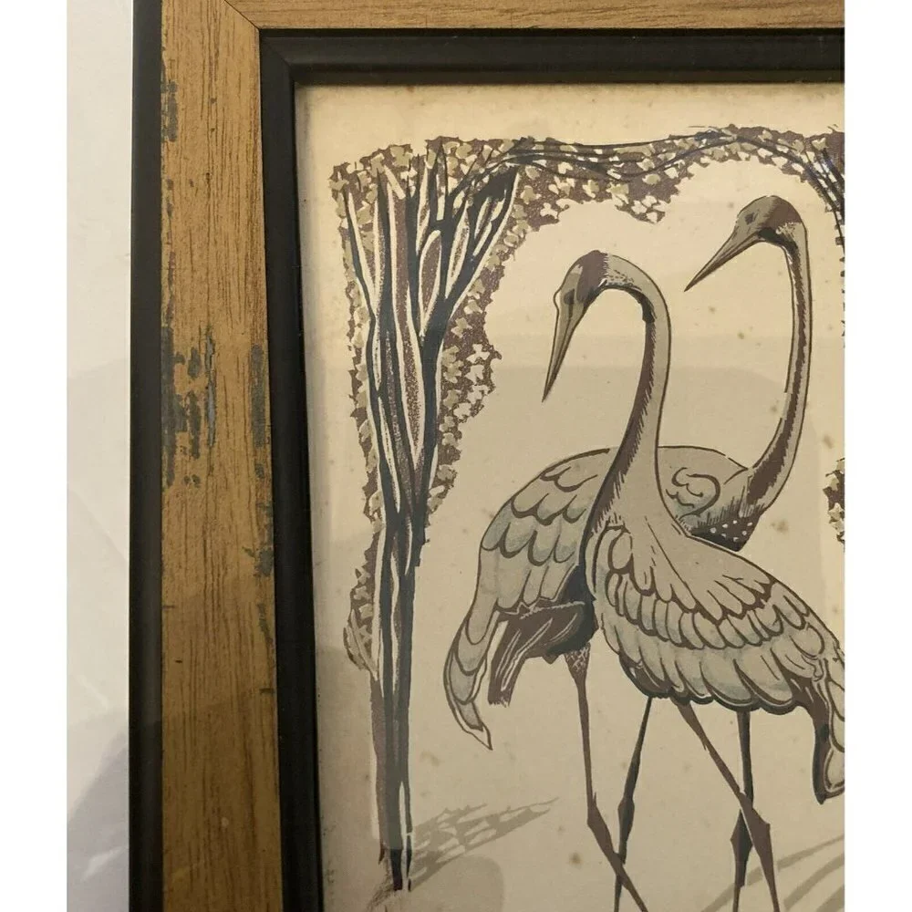 Vtg Julia Mavrogordato Lino Cut Prints Orient Line Top Pigeons Native Companions